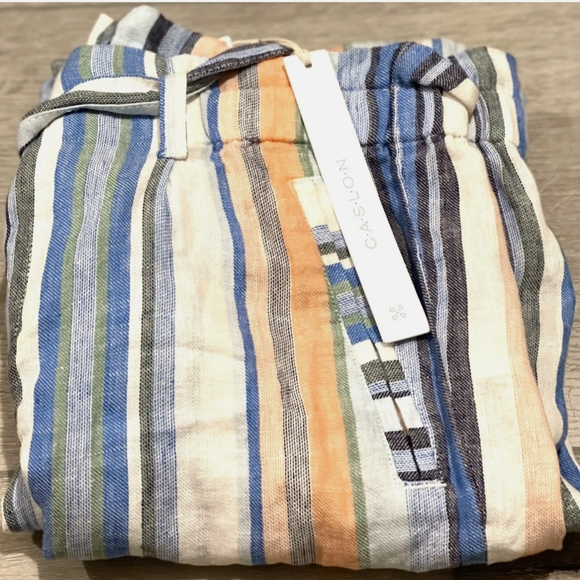 NEW CASLON High Rise Stripe Tie Waist Pants In Blue-Coral Multi Stripe,SZ: S(4-6 - Picture 6 of 6